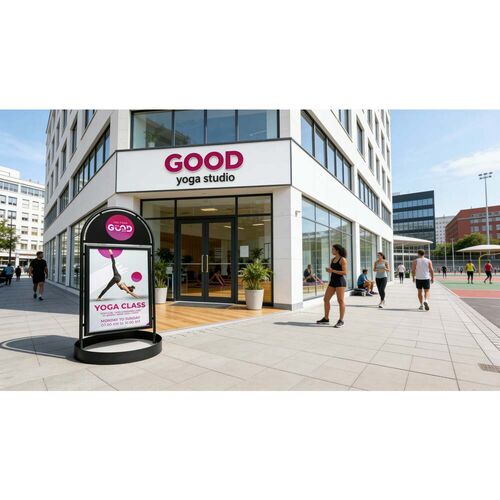 Katumyyjä 50x70 cm pyöreällä jalalla, musta