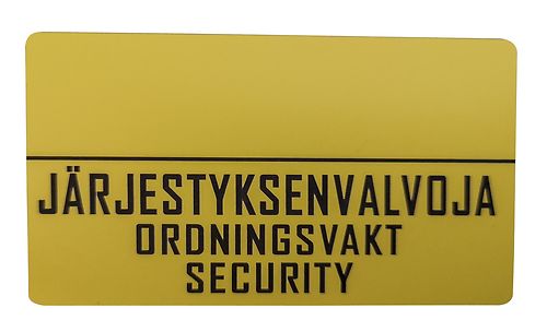 Järjestyksenvalvoja-rintamerkki UUSI MALLI, 3-kielinen